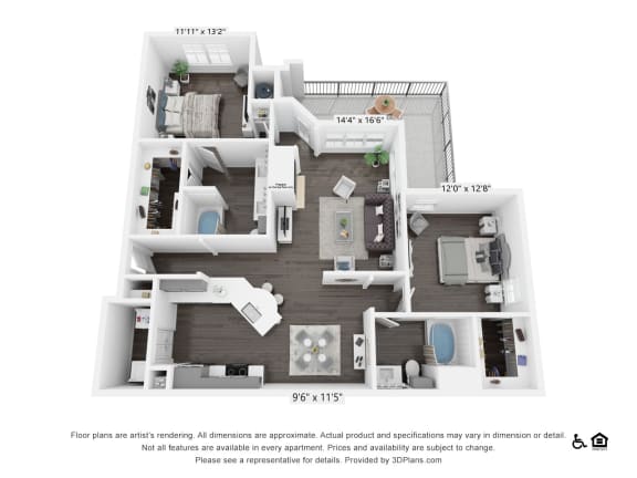Floor Plan  B3 Floor Plan at 3500 Westlake Apartments,  Greystar Real Estate, Austin, TX