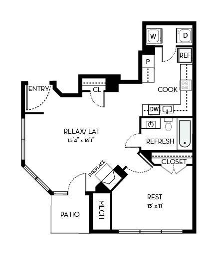 Adams I Barrington Park 1 bedroom 1 bath floor plan apartment  at Barrington Park Apartments, Manassas, VA, 20110