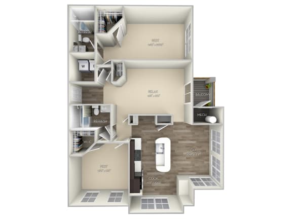 1184 SF The Chestnut Broadlands 2 bedroom 2 bath unfurnished floor plan apartment in Ashburn VAat Broadlands, Ashburn, 20148