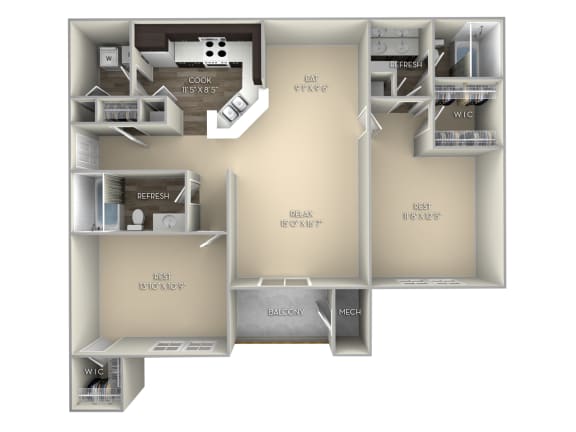 Chestnut Woodland Park 2 bedroom 2 bath unfurnished floor plan apartment in Herndon VA