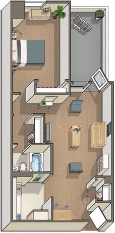 1 Bedroom 1 Bath Floor Plan at Park Meridian, WA
