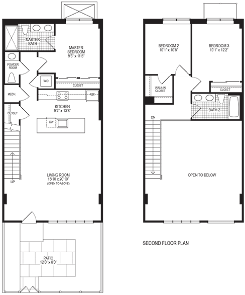 Floor Plan  Mercury 3 Bedroom Floorplan at Fahrenheit Apartments, Washington, 20011