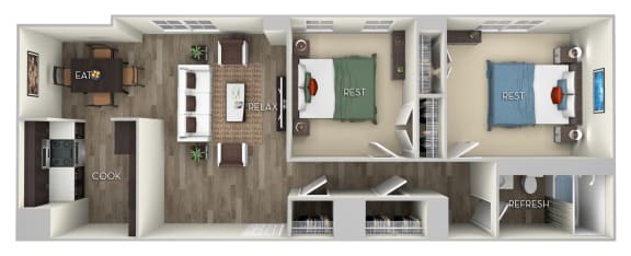 Douglas 2 Bedroom 1 Bath Floor Plan Douglas 2 Bedroom 1 Bath Floor Plan at Columbia Uptown, Washington