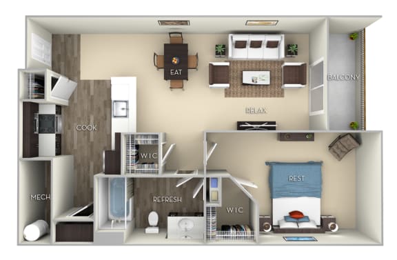 Patterson Kensington Place 1 bedroom 1 bath furnished floor plan apartment C Patterson Kensington Place 1 bedroom 1 bath furnished floor plan apartment C at Kensington Place, Woodbridge
