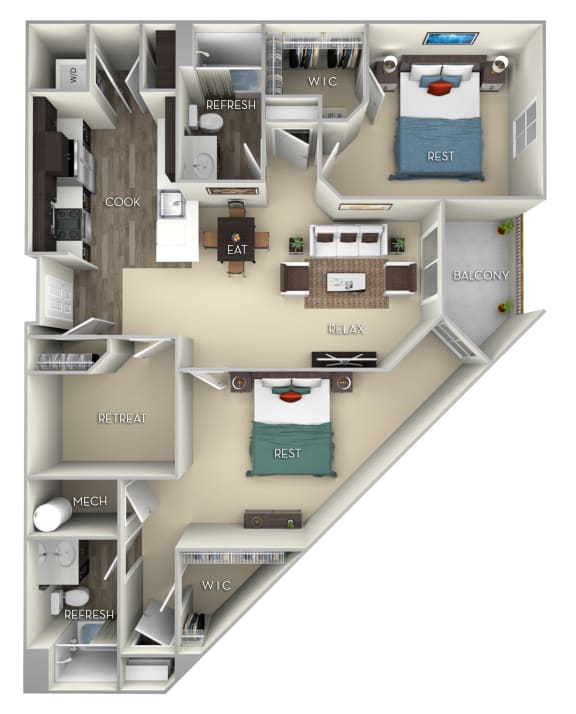 Woodley Kensington Place 2 bedrooms 2 baths furnished floor plan apartment in Woodbridge VA Woodley Kensington Place 2 bedrooms 2 baths furnished floor plan apartment in Woodbridge VA at Kensington Place, Virginia, 22191
