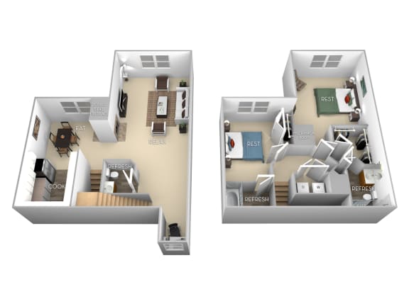 Floor Plan  Garfield Barrington Park 2 bedroom 2 and a half baths floor plan apartment in Manassas VA