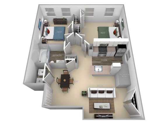 Harrison Barrington Park 2 bedroom 1 bath floor plan apartment in Manassas VA