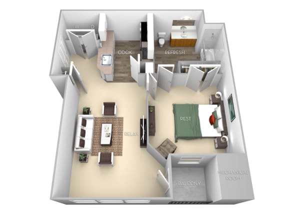 Jefferson Barrington Park 1 bedroom 1 bath floor plan apartment in Manassas VA