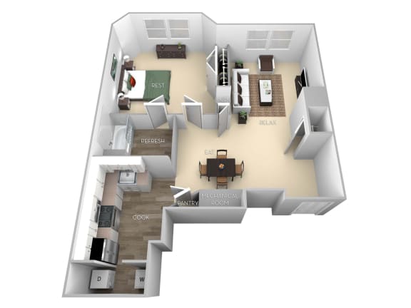Floor Plan  Johnson II Barrington Park 1 bedroom 1 bath floor plan apartment in Manassas VA