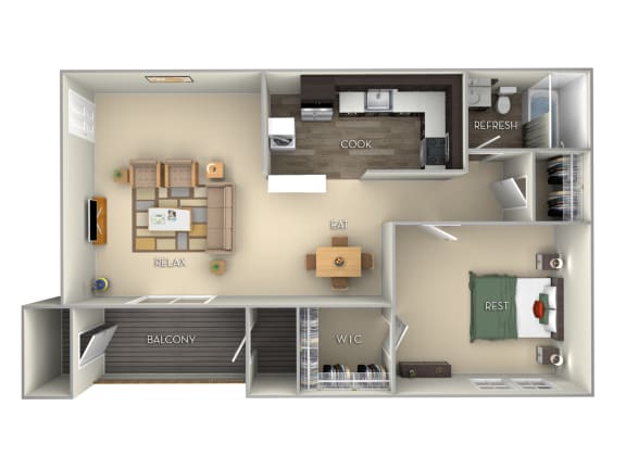 728 Square-Feet 1 Bed 1 Bath Floor Plan at Middletown Valley, Maryland