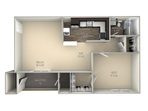 1 Bedroom 1 Bathroom Floor Plan at Middletown Valley, Middletown, MD