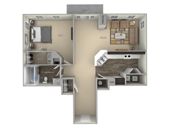 Floor Plan  Maple Woodland Park 1 bedroom 1 bath furnished floor plan apartment in Herndon VA