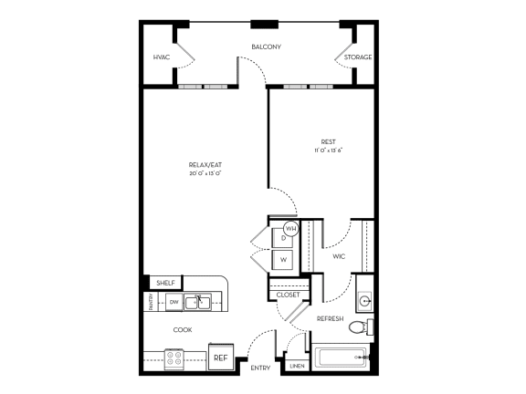 Milan Villagio Apartments 1 bedroom 1 bath floor plan apartment in Fayetteville NC