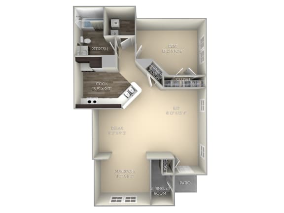 Oak Woodland Park 1 bedroom 1 bath unfurnished floor plan apartment in Herndon VA