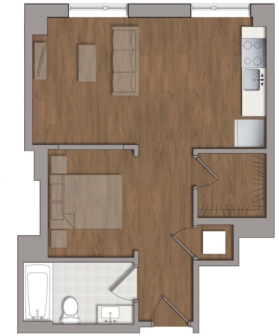 Studio Floor Plan at The George, Maryland, 20902