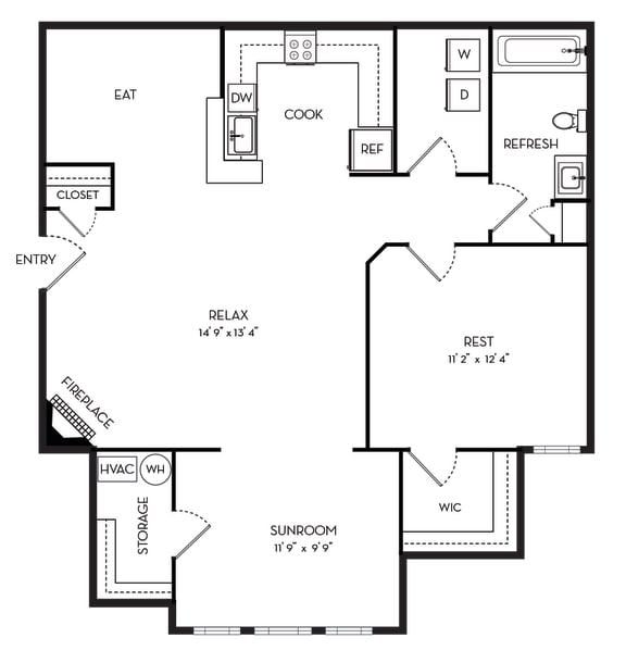 1 Bedroom B 1 Bath Floor Plan at Stone Gate Apartments, Spring Lake, 28390