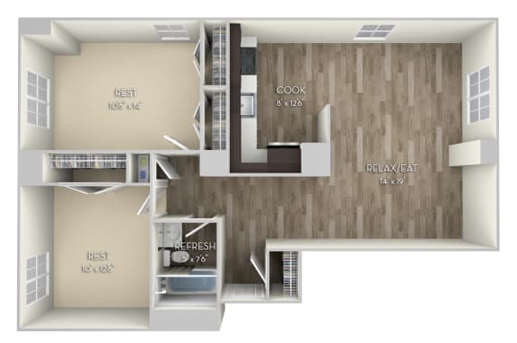 2 Bedroom 1 Bathroom Floor Plan 2 Bedroom 1 Bathroom Floor Plan at Columbia Uptown, Washington