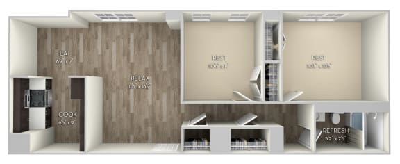 Douglas 2 Bedroom 1 Bathroom Floor Plan Douglas 2 Bedroom 1 Bathroom Floor Plan at Columbia Uptown, Washington, DC, 20009
