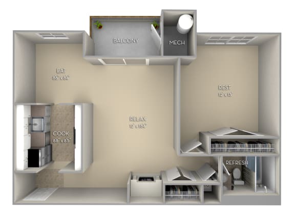 Mason Fairfax Square 1 bedroom 1 bath unfurnished floor plan apartment in Fairfax VA at Fairfax Square, Virginia, 22031