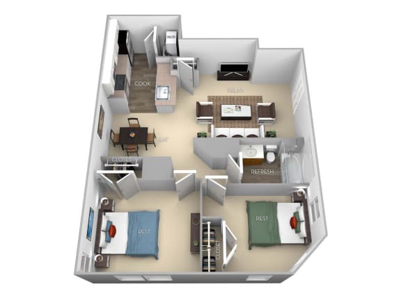Van Buren Barrington Park 2 bedroom 1 bath floor plan apartment in Manassas VA