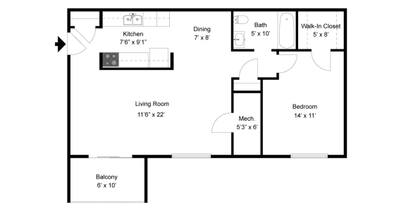 West Pointe Floor plan 1 bedroom 1 bath apartment in Burlington, NC