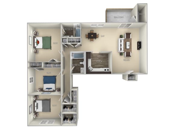 Willowcroft Tuscarora Creek 3 bedroom 2 bath furnished floor plan apartment 1157 Square-Feet Willowcroft Tuscarora Creek 3 bedroom 2 bath furnished floor plan apartment in Leesburg VA