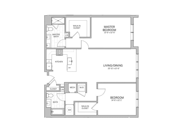 2 Bedroom - b14 Floor Plan 2 Bedroom - b14 Floor Plan at AVE Blue Bell, Pennsylvania, 19422
