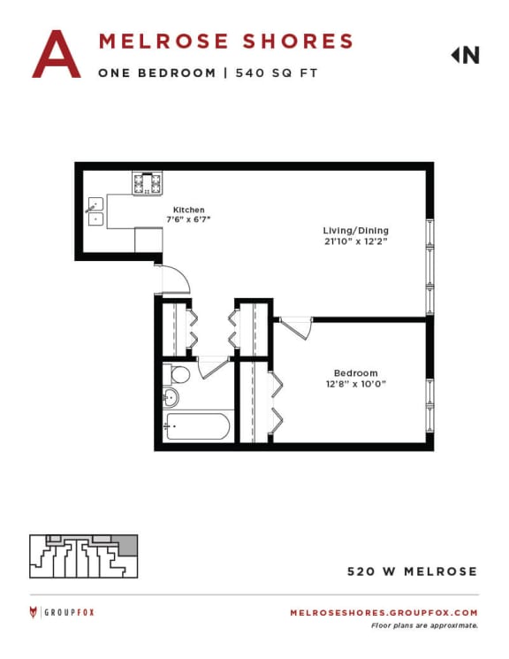 Melrose Shores - One Bedroom Floorplan A