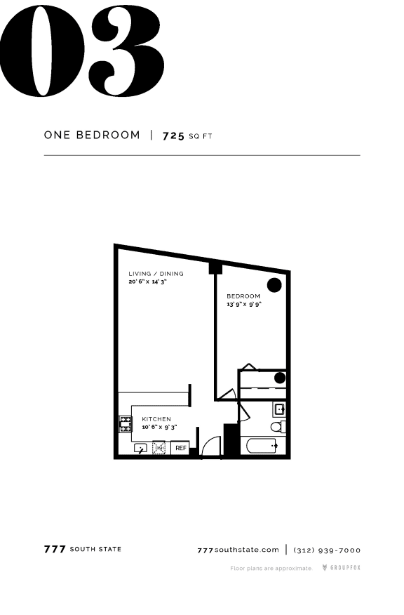 777 South State One Bedroom Floor Plan