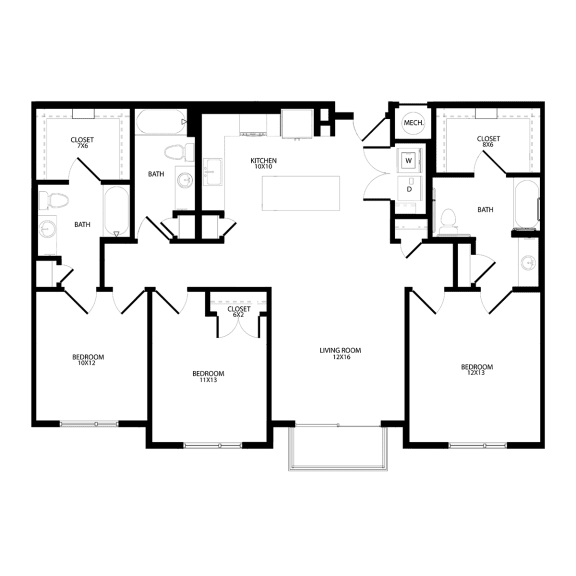 Floor Plan  Three-Bedroom (C2)