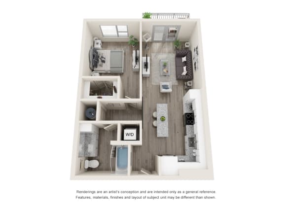 One-Bedroom Floor Plan A2|26 at City Point Apartments