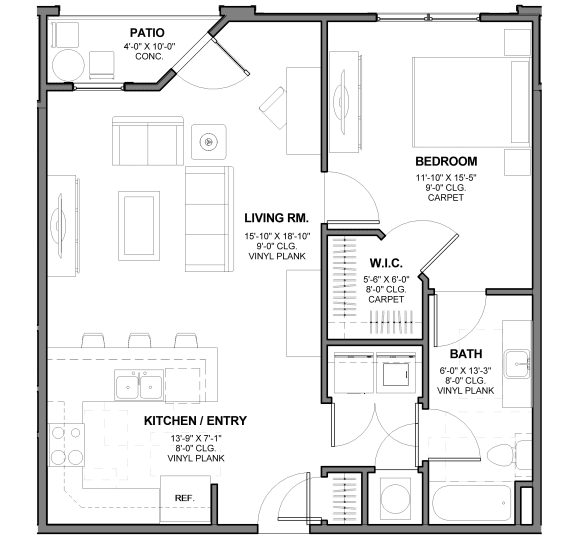One-Bedroom Floor Plan A1|Kinsley Forest Apartments