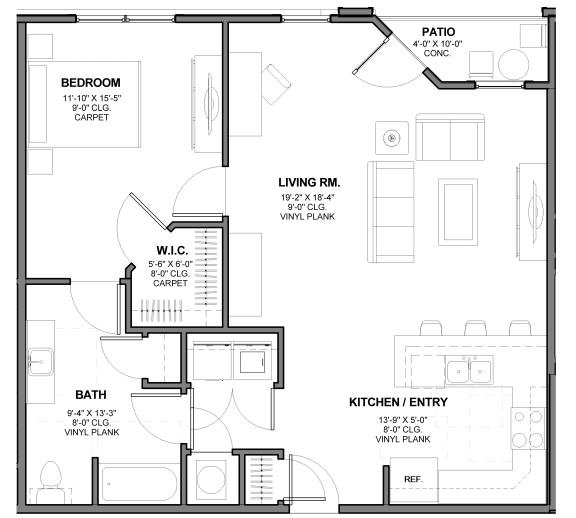 One-Bedroom Floor Plan A2|Kinsley Forest Apartments