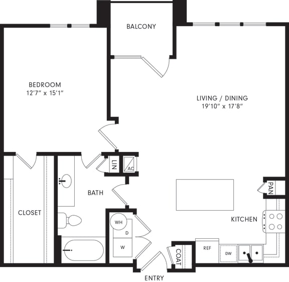 Floor Plan  One-Bedroom Floor Plan A4 | Axis Kessler Park Apartments