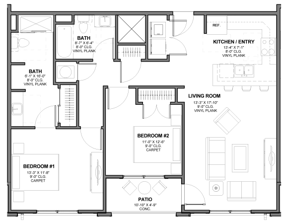 Floor Plan  Two-Bedroom Floor Plan B4|Kinsley Forest Apartments