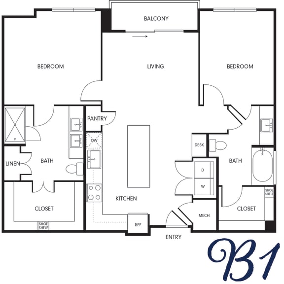 Floor Plan  Two-Bedroom (B1)