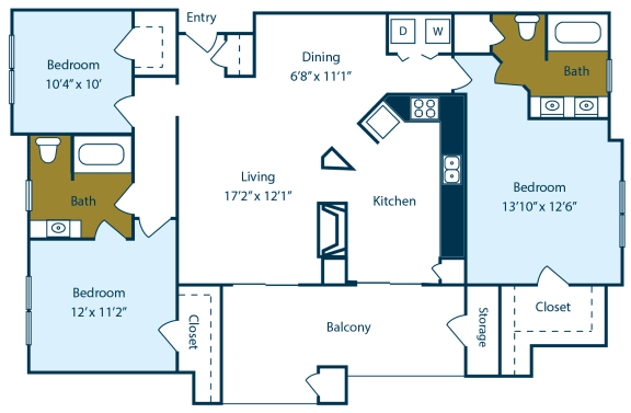 Floor Plan  Sonoma Floor Plan at Carmel Creekside Apartments, Fort Worth, TX