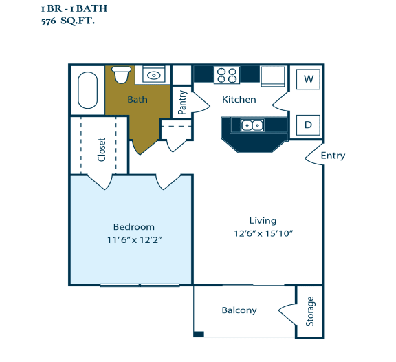 Cambria Floorplan at Carmel Creekside Apartments, Fort Worth, TX, 76137