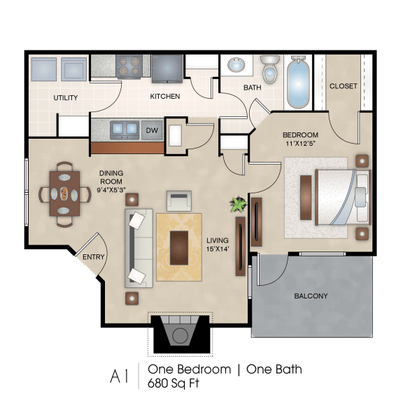 One Bedroom Floor Plan layout