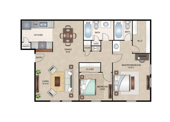 Layout of Magnolia floor plan at Arbors of Cleburne Apartments
