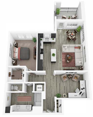 Floor Plan  1 Bedroom 1 Bathroom E Floor plan with 968 square feet at Citron Apartment Homes in Riverside, CA