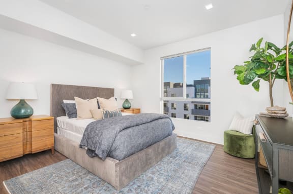 Luxurious Apartment Bedroom in Woodland Hills Beautiful Bright Bedroom With Wide Windows at The Q Variel, Woodland Hills, CA