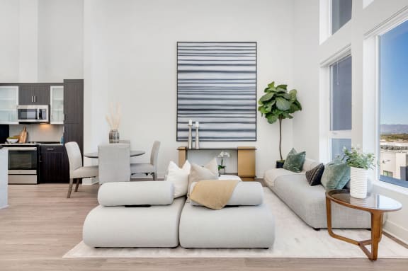 Woodland Hills Apartment Living Room Modern Living Room With Kitchen View at The Q Variel, Woodland Hills,, 91367