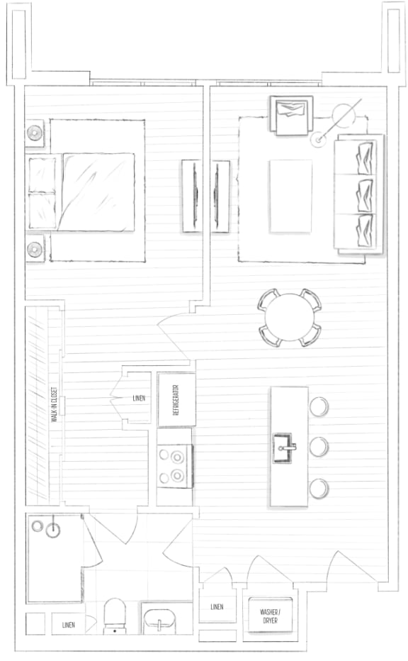 1 Bedroom 1 Bathroom Floor Plan at The Q Variel, Woodland Hills, California