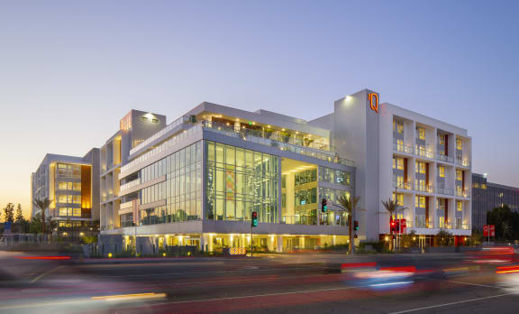 Dusk Front The Q Topanga Luxurious Apartments Woodland Hills California