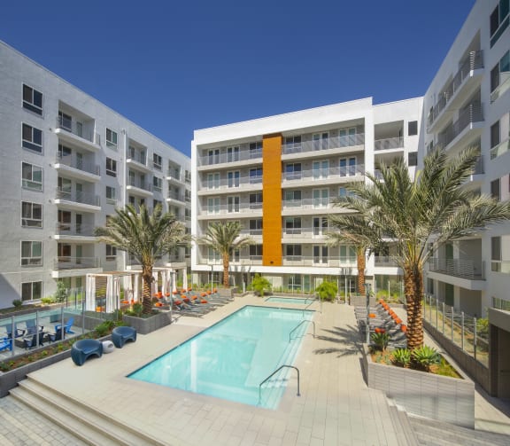 Resort Style Pool Daytime Luxurious Woodland Hills The Q Topanga