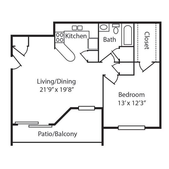 Floor Plan  1 Bedroom, 1 Bath - 800SqFt Phase 2 &amp; 3