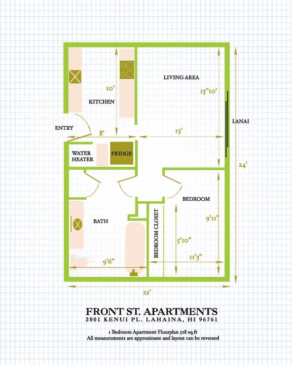 Floor Plan  Front Street Apartments 1 bedroom 1 bathroom floor plan