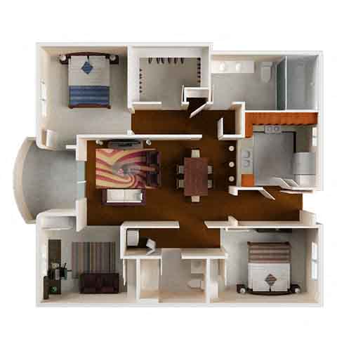 Floor Plan  Villa Sofia 2Bed 2Bath B Virtual Rendering Floor Plan