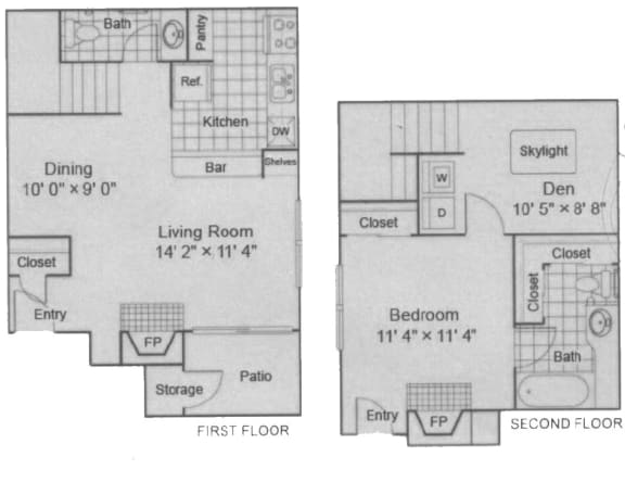 Floor Plan  Fielders Crossing 1 bedroom 1.5 bathroom floor plan